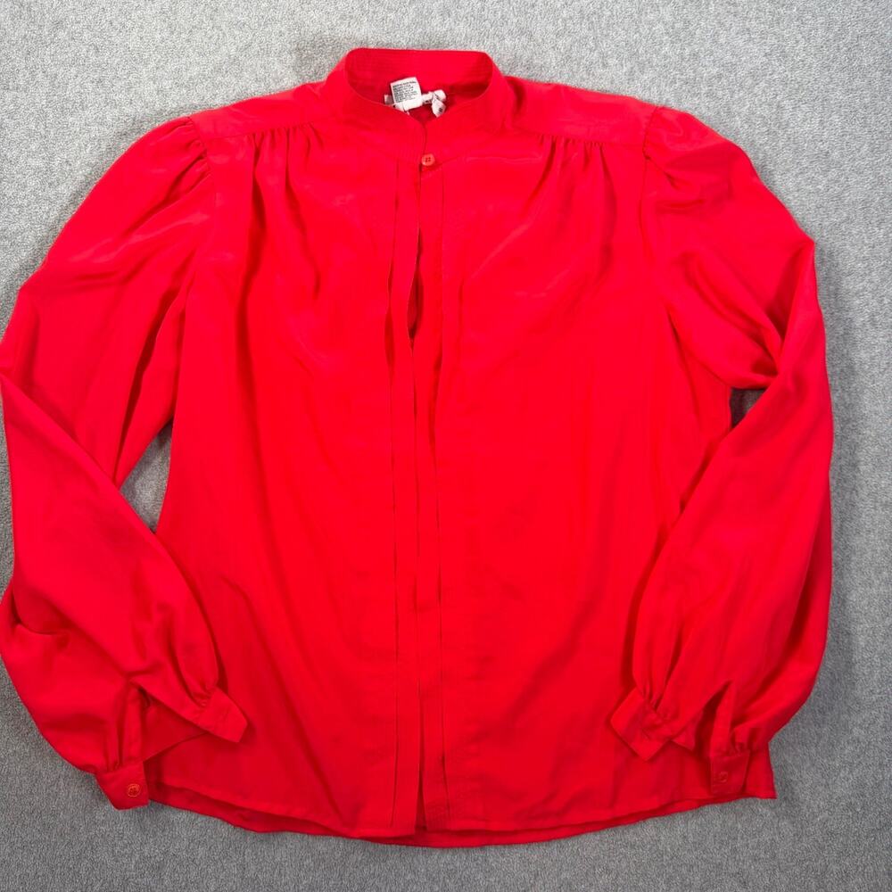 Vintage Lloyd Williams Red Blouse Women's 8 Polyester Puff Sleeve Button Front